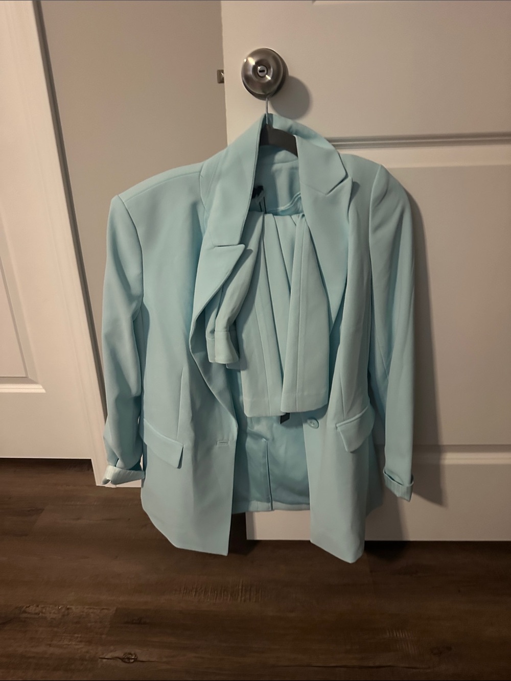 Alice + Olivia Mint Blue Tie-Neck Blazer and Pants